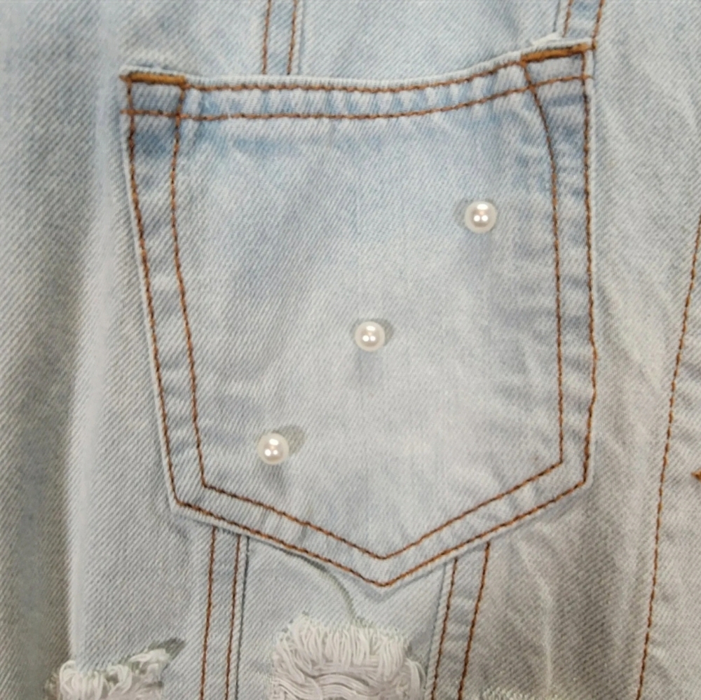 Womens Light Wash Peplum Destructed Hem Detail Jacket Stylish Windbreak size XL - Picture 13 of 16